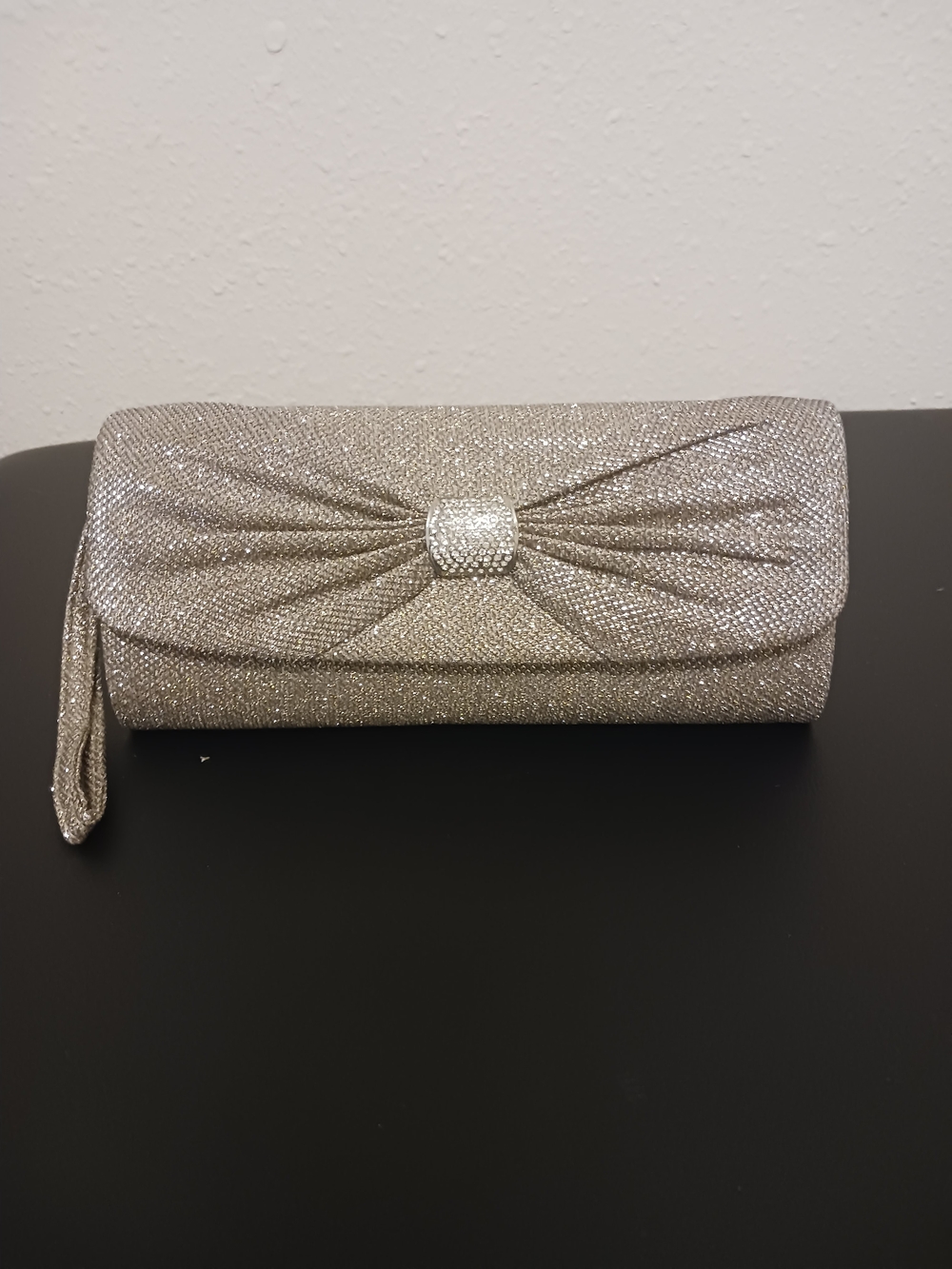 5 For$25! Gunne Sax Sparkling Silver Evening Clutch Wristlet with Bow Metallic